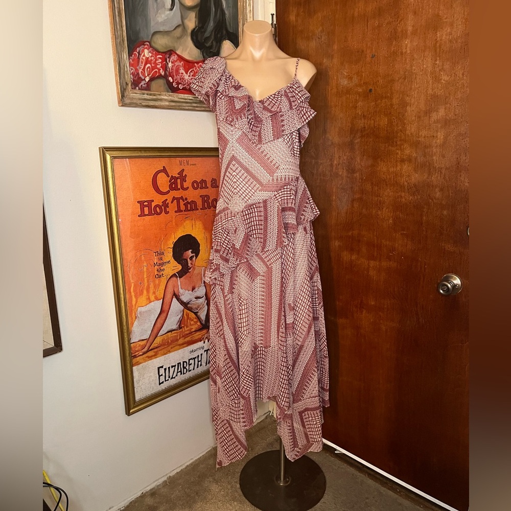 Rebecca Minkoff  Veronica Dress Red Ivory Flutter Sleeve Asymmetric Ruffle 2